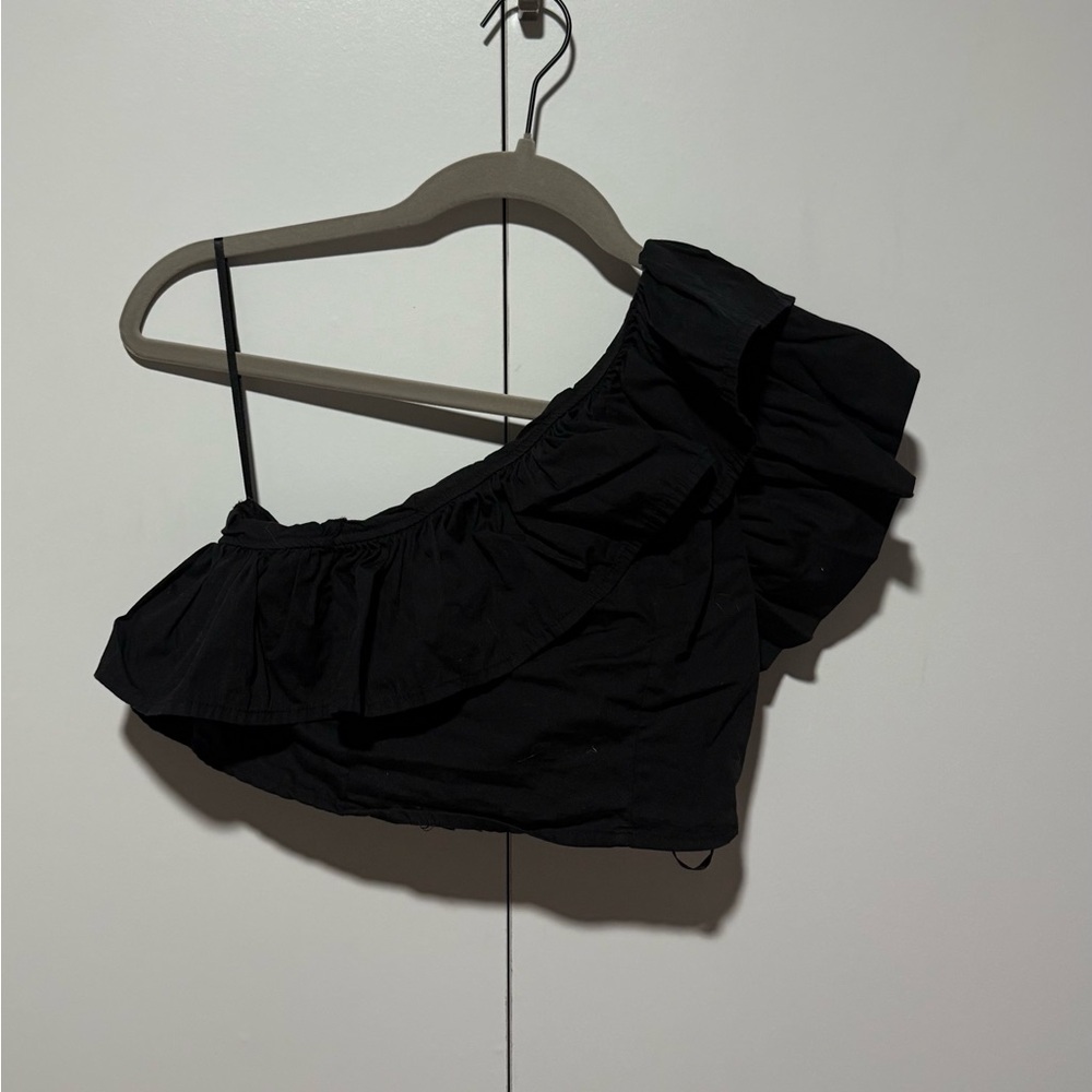 SHEIN Black One-Shoulder Ruffle Blouse